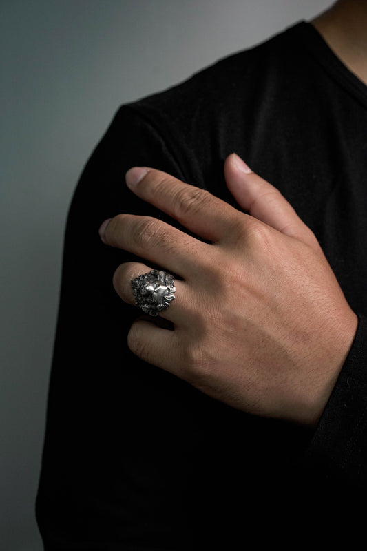 Retro 925 Sterling Silver Ring Men's Personality Carved Lion Jewelry