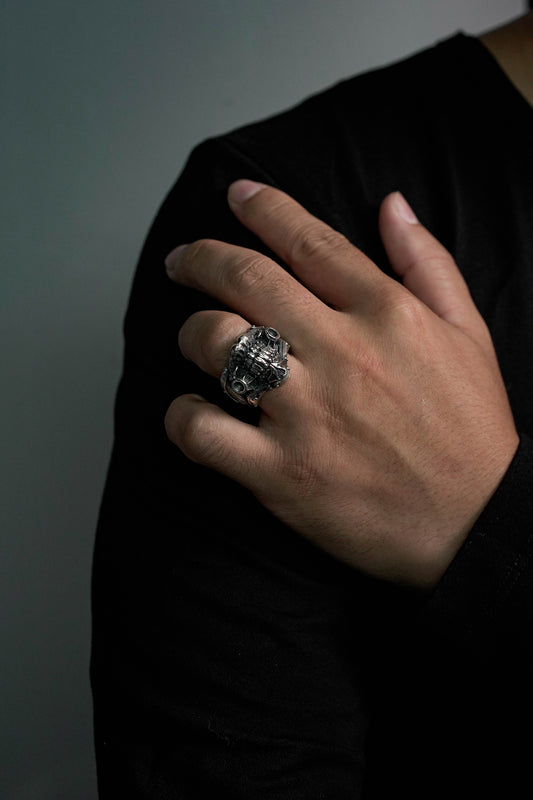 925 Sterling Silver Large Teeth Skull Ring