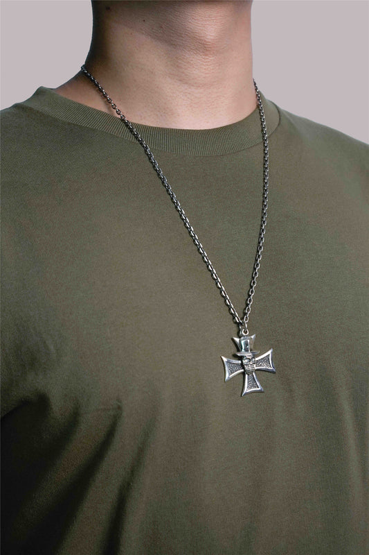 Vintage Cross Skull 925 Sterling Silver Pendant