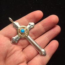 Load image into Gallery viewer, Takahashi Goro Round Turquoise Brass Cross 925 Silver Pendant
