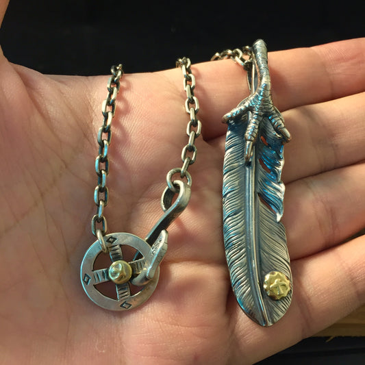 Takahashi Goro Left Feather Necklace Set Retro 925 Silver