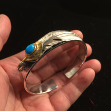 Load image into Gallery viewer, 925 Sterling Silver Goros Turquoise Feather Bracelet