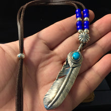 Load image into Gallery viewer, Takahashi Goro Turquoise Feather Necklace Set Retro 925 Silver