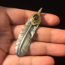 Load image into Gallery viewer, Left Feather Leaf Retro 925 Silver Goro Takahashi Pendant with Brass Red CZ