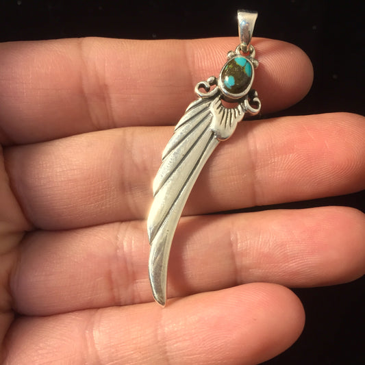 Long Feather Leaf Retro 925 Silver Pendant Takahashi Goro