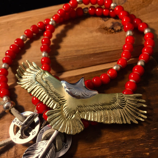 Japan Takahashi Goro Silver Feather Leather Necklace Right Feather 66x14mm Eagle 30x70mm Retro Sterling 925 Silver Hip Hop style Necklace