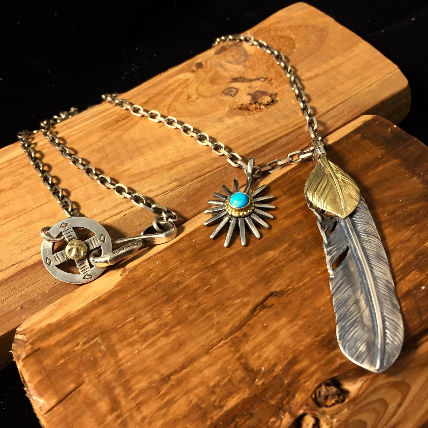 Japan Takahashi Goro Silver Feather Leather Necklace Right Feathers 66x14mm Retro Sterling 925 Silver Hip Hop style Necklace Fashion Pendant