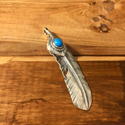 Japan Takahashi Goro 1 Right Feathers 66x14mm Turquoise 5x7mm Retro Silver 925 Sterling Feather DIY Jewelry Marking Design for Necklace