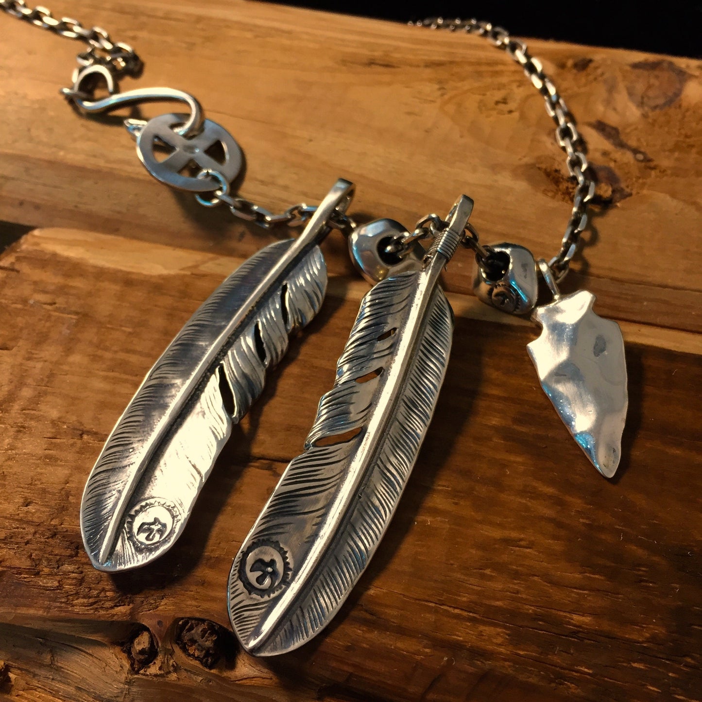 Japan Takahashi Goro Feather Bird Necklace Set Two Feathers 66x14mm Red Corundum 5x7mm Retro Sterling 925 Silver Hip Hop style Necklace