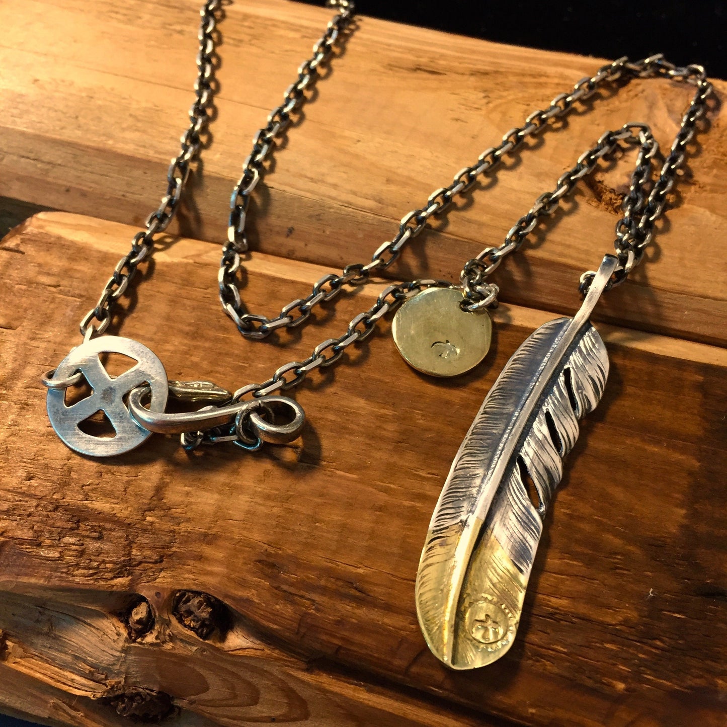 Japan Takahashi Goro Feather Bird Necklace Set Right Feathers 66x14mm Necklace 65cm Retro Sterling 925 Silver Hip Hop style Fashion Necklace