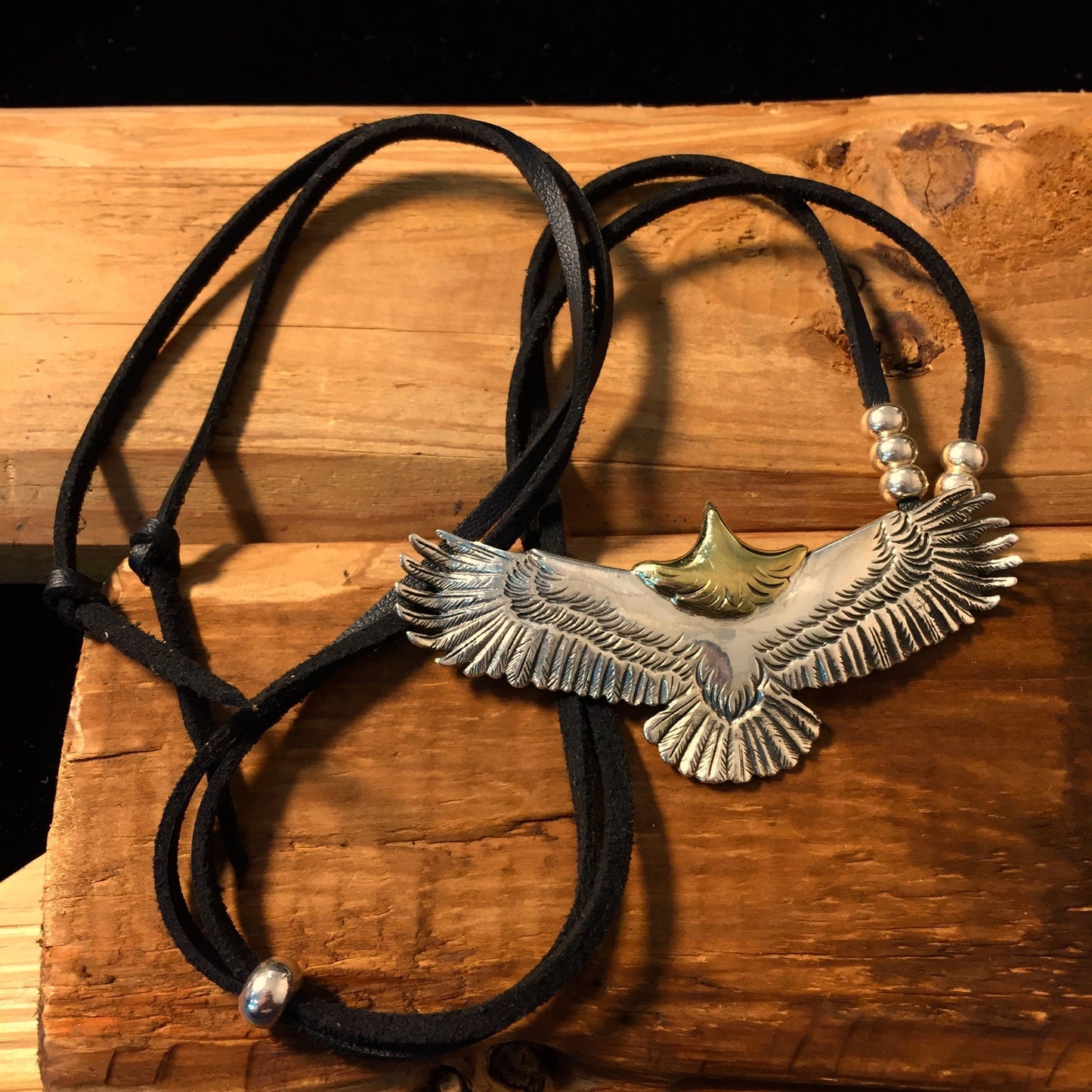 Japan Takahashi Goro Silver Eagle Necklace Eagle 30x70mm Leather Necklace 44cm Retro Sterling 925 Silver Hip Hop style Fashion Necklace