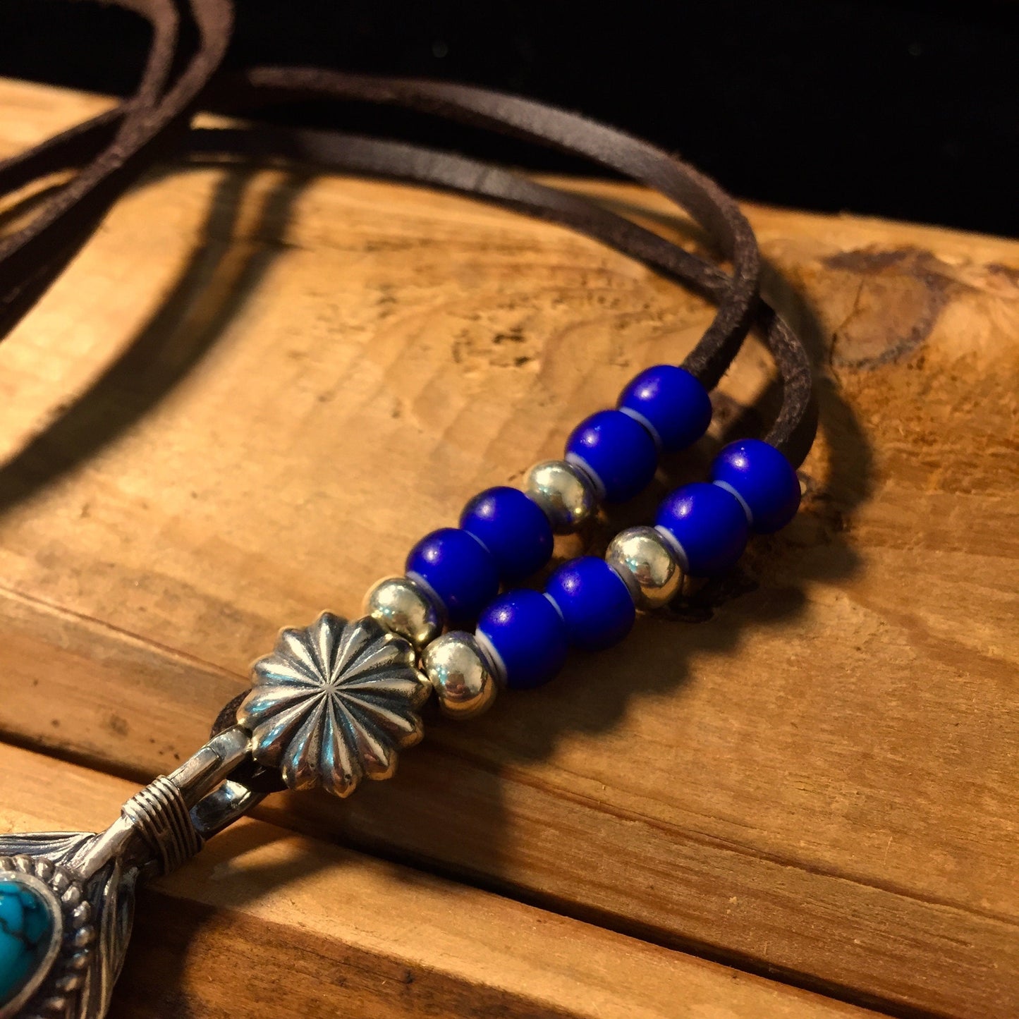 Japan Takahashi Goro Feather Necklace Set Right Feather 66x14mm Turquoise 5x7mm Leather Necklace44cm Retro Sterling 925 Silver Hip Hop style