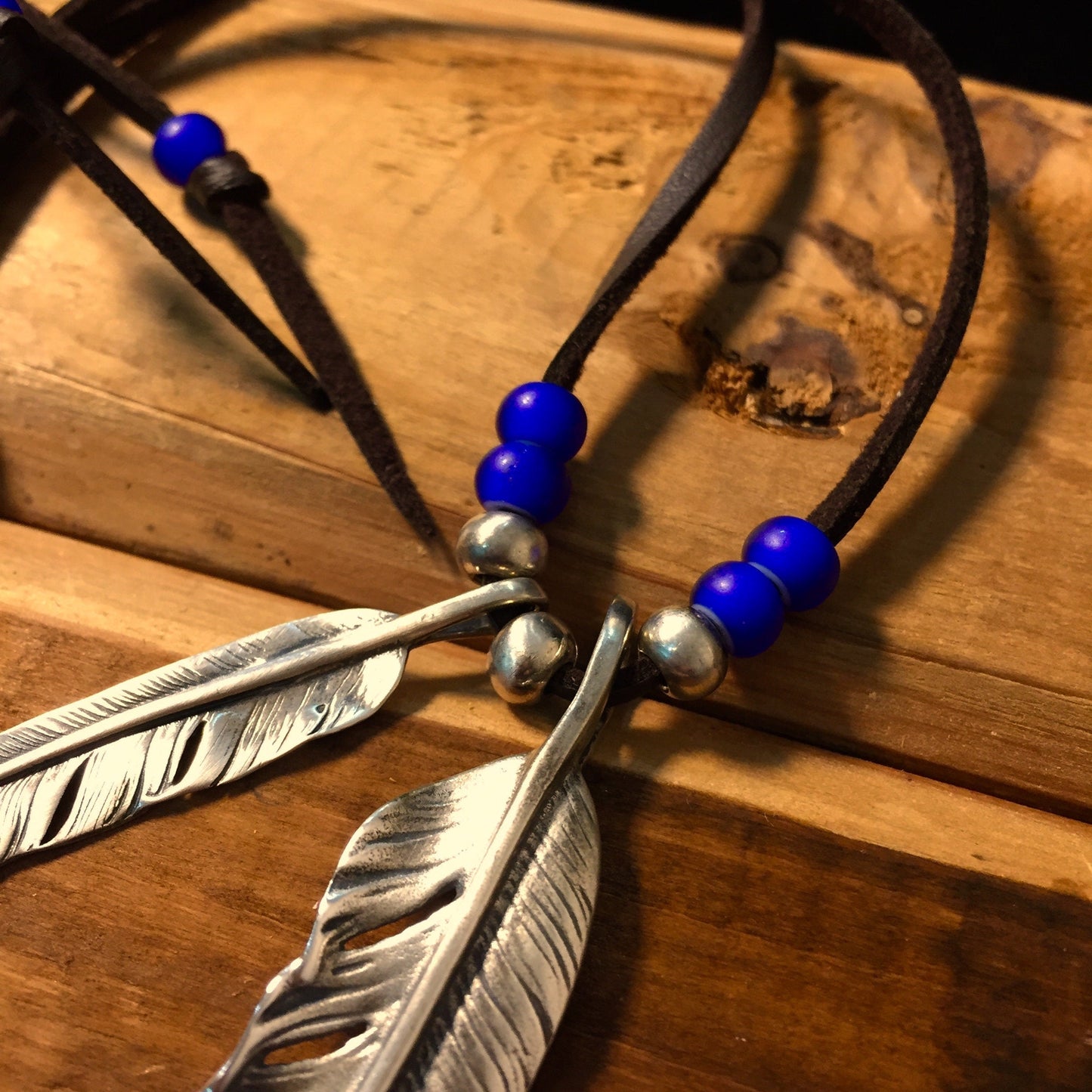 Japan Takahashi Goro Silver Feather Leather Necklace Big Right Feather 66x14mm Small Feather 7x40mm Retro Sterling 925 Silver Hip Hop style
