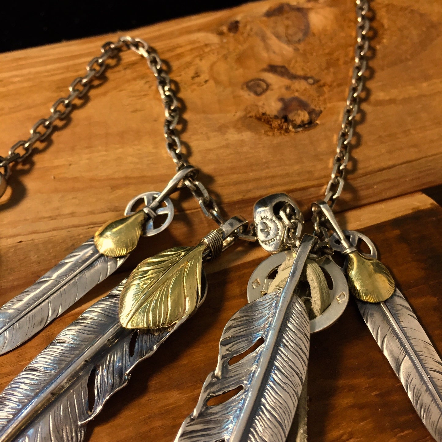 Japan Takahashi Goro Silver Feather Leather Necklace Feathers 66x14mm Red Corundum 5x7mm Retro Sterling 925 Silver Hip Hop style Necklace