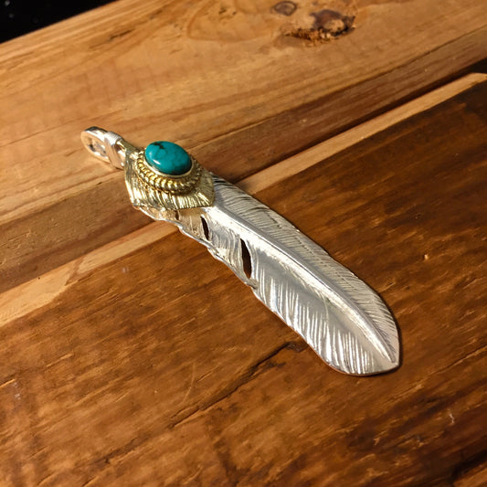 Japan Takahashi Goro 1 Right Feather Silver 66x14mm Turquoise 5x7mm 925 Sterling Feather DIY Jewelry Marking Design for Necklace Earrings