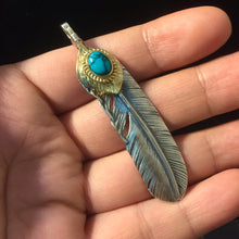 Load image into Gallery viewer, Right Feather Retro 925 Silver Goro Takahashi Pendant with Turquoise