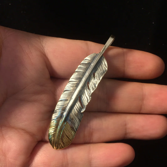 Left Feather Retro 925 Silver Goro Takahashi Pendant with Brass