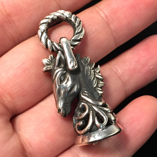 Horse Head Bell Pendant Retro 925 Sterling Silver
