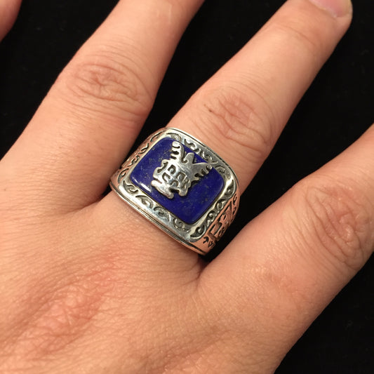 Lapis Onyx Eagle 925 Sterling Silver Retro Ring