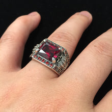 Load image into Gallery viewer, Retro Silver Crown Red Zircon Square Vampire Rings