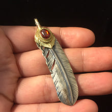 Load image into Gallery viewer, Right Brass Leaf Feather Retro 925 Silver Pendant Japan Takahashi Goro