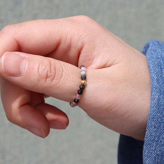 3mm Multi Round Faceted Bead Ring Elastic Rings Stackable