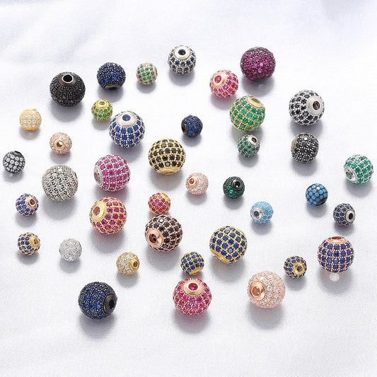High Quality Brass Cubic Zirconia Round Spacer Beads 6mm/8mm/10mm