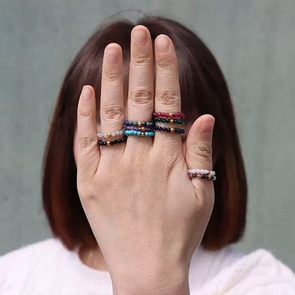 3mm Multi Round Faceted Bead Ring Elastic Rings Stackable