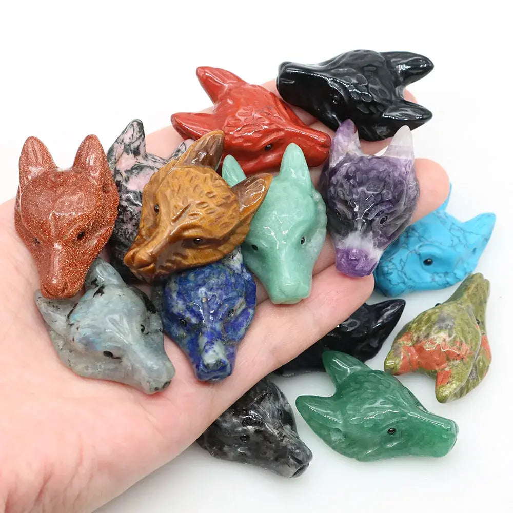 Wolf Head Statue Hand Carved Animal Figurine