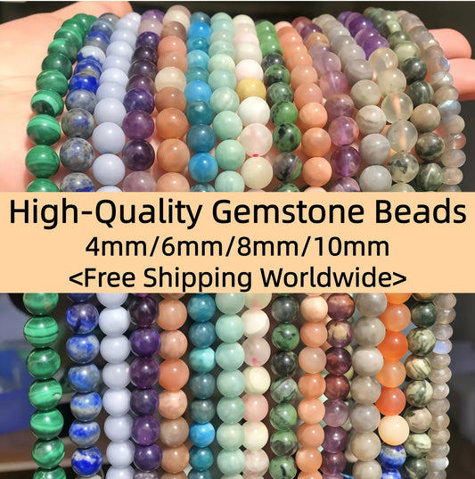 High-Quality Gemstone & Crystal Round Smooth Beads 4mm 6mm 8mm 10mm
