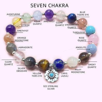 Colorful Seven Chakra Crystal Bracelet with Sun Charm