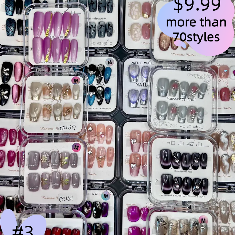 #3 Press-On Nails Box | Handmade | Reusable | Glitter + Gems + Floral | French Tips