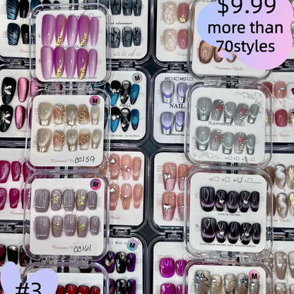 #3 Press-On Nails Box | Handmade | Reusable | Glitter + Gems + Floral | French Tips