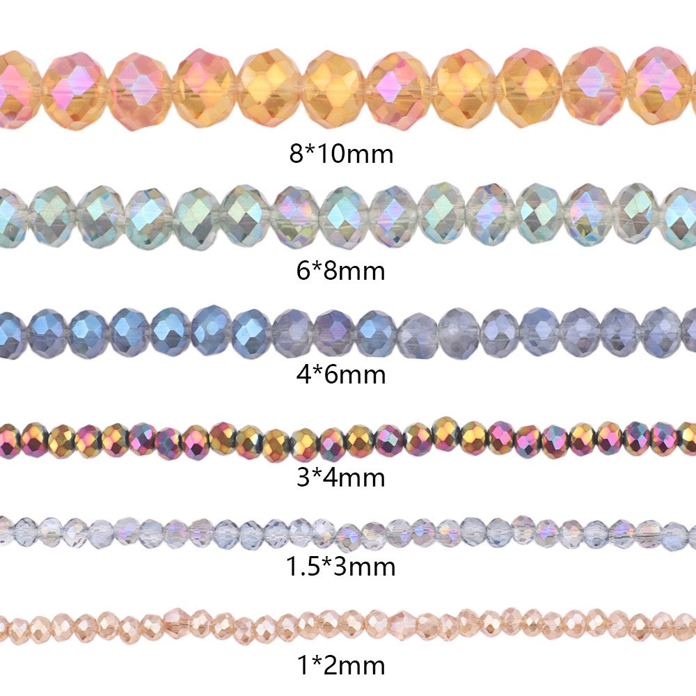 10 Strands Multicolored AB Glass Beads Crystal Faceted Flat Round Beads