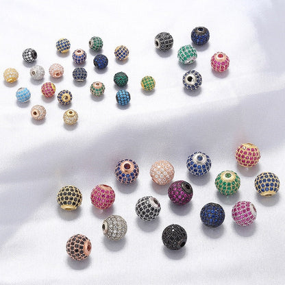 High Quality Brass Cubic Zirconia Round Spacer Beads 6mm/8mm/10mm