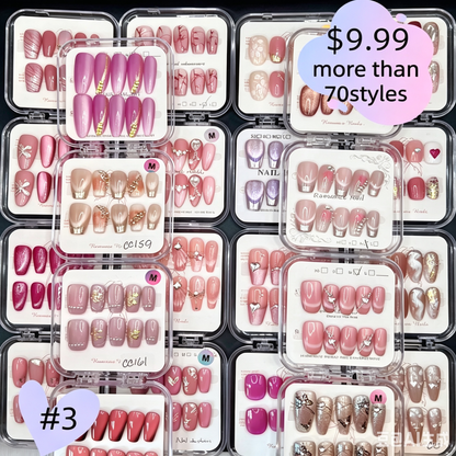 #3 Press-On Nails Box | Handmade | Reusable | Glitter + Gems + Floral | French Tips