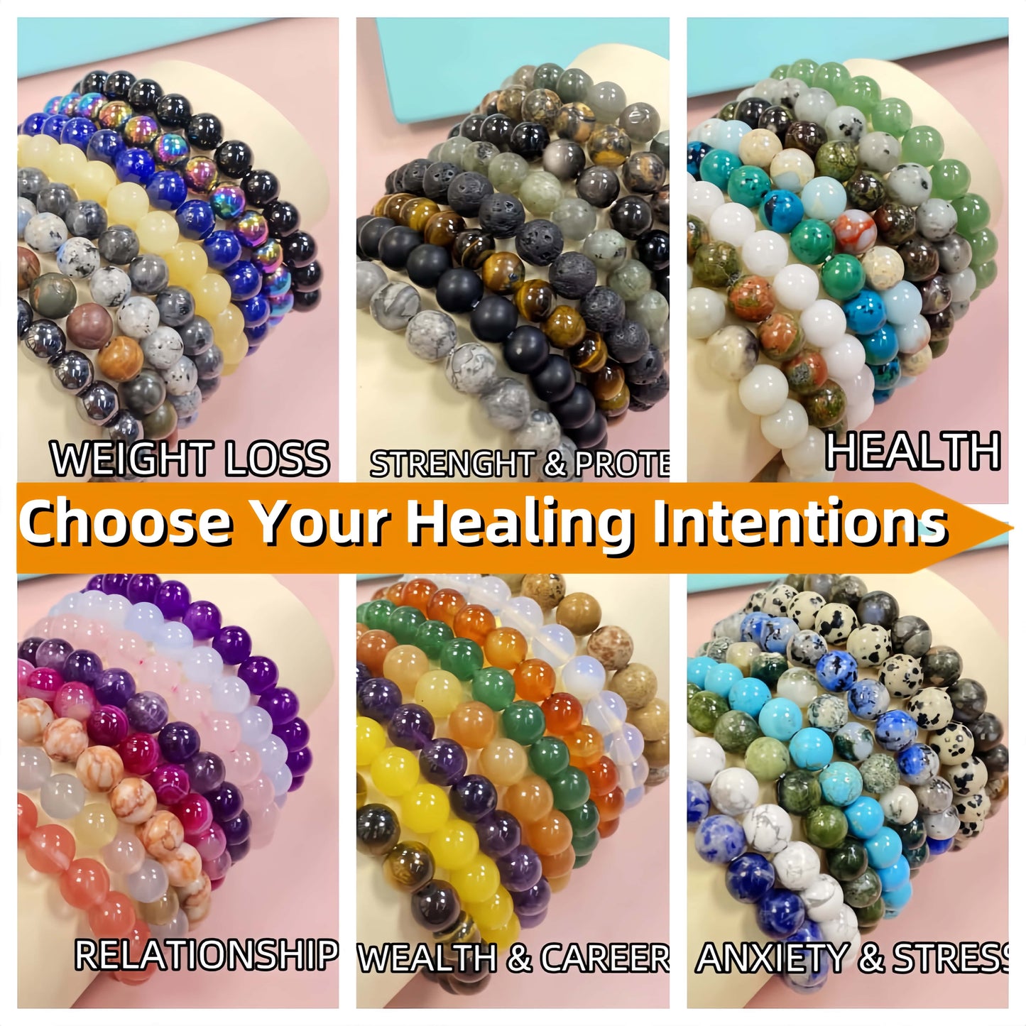 Natural Healing Crystal Bracelet Set of 8