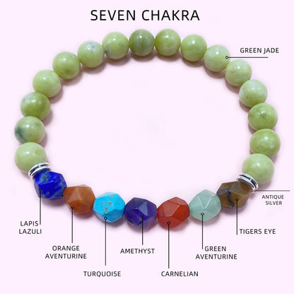 Green Jade Seven Chakra Crystal Bracelet