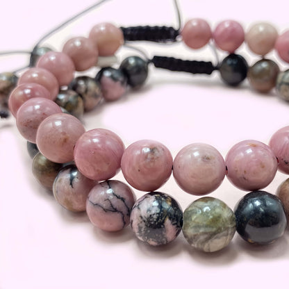 Double Rhodonite Crystal Bracelet for Love and Relationship