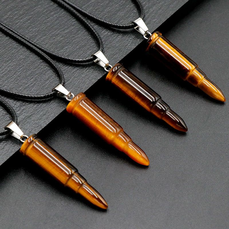 Healing Crystal Tigers Eye Bullet Pendant Neckalce for Gift