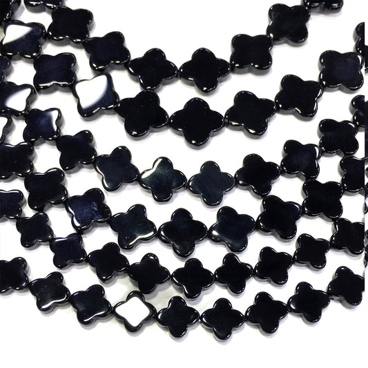 Clover Shape Black Onyx Beads