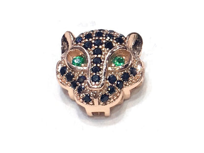 1PCS Leopard Head Beads Brass Cubic Zirconia