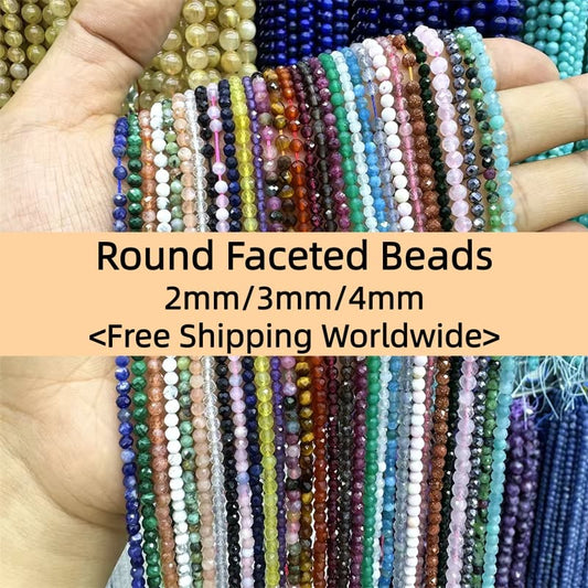 Tiny Round Faceted Beads Gemstone/Quartz/Jasper/Agate 2mm 3mm 4mm
