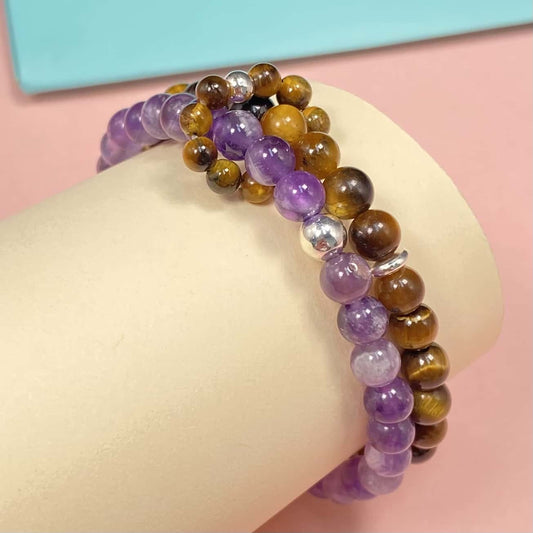 Tiger's Eye & Amethyst for Better Wealth & Career Crystal Bracelet