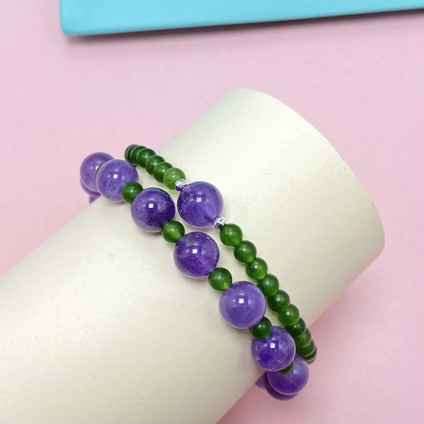 Natural Green Jade with Amethyst to Improve Body and Health Crystal  Bracelet