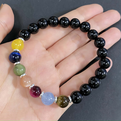 Natural Onyx Seven Chakra Crystal Bracelet