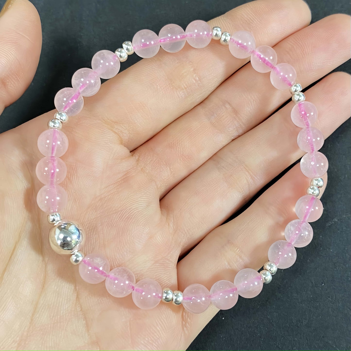 Natural Pink Rose Quartz Crystal Bracelet for Love and Relationship