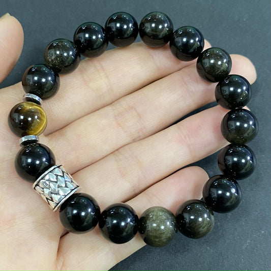 Tigers Eye with Obsidian for Protection and Apotropaic Crystal Bracelet