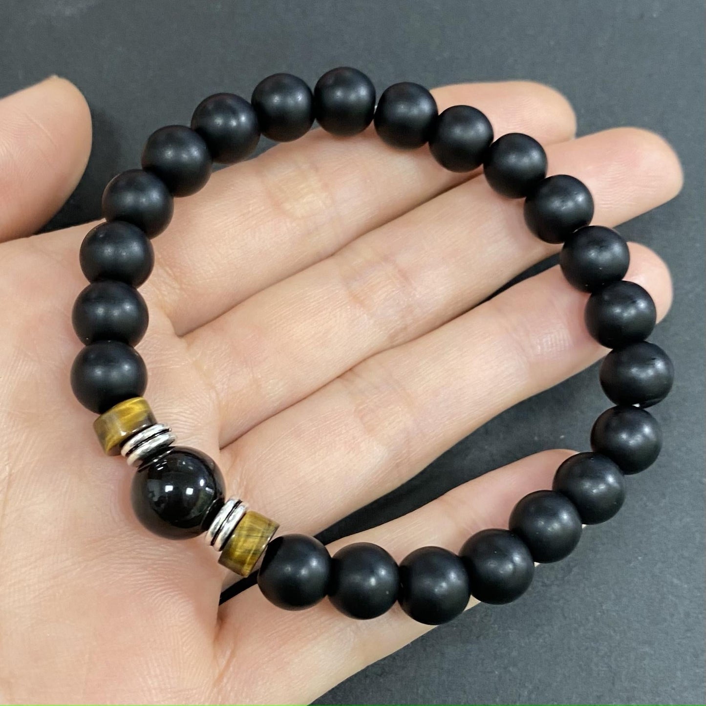 Tigers Eye with Onyx for Protection and Apotropaic Crystal Bracelet