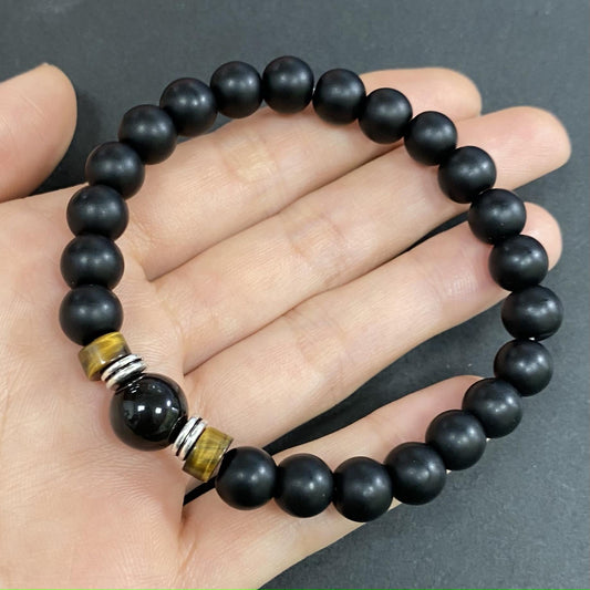 Tigers Eye with Onyx for Protection and Apotropaic Crystal Bracelet